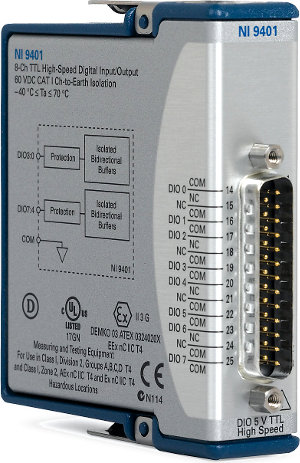 Módulo de E/S c/8 canales digitales TTL de la Serie C (NI 9401), con ficha D-SUB 779351-01