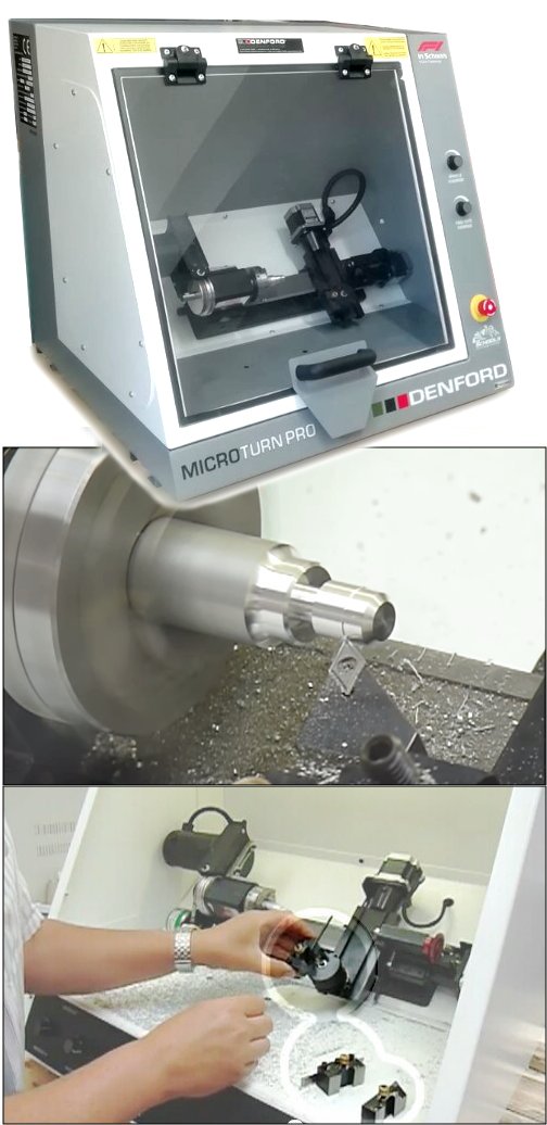 Torno CNC miniatura con programación ISO estándar y cambiador rápido de herramientas MicroTurn Pro