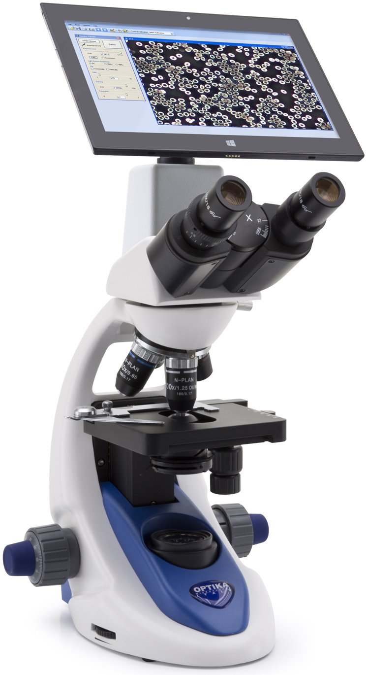 Microscopio ergonómico c/Optica Plana, iluminación LED, cámara digital y pantalla LCD de visualización directa B-190TBPL