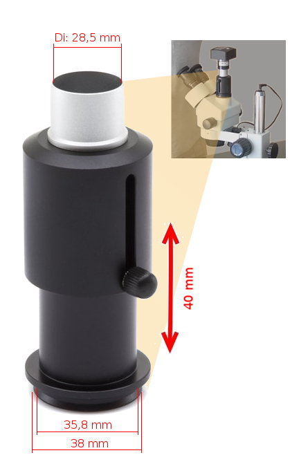 Adaptador para acoplar cámaras C-E2, C-B5 y C-B10 a lupas y microscopios de la marca Optika M-699