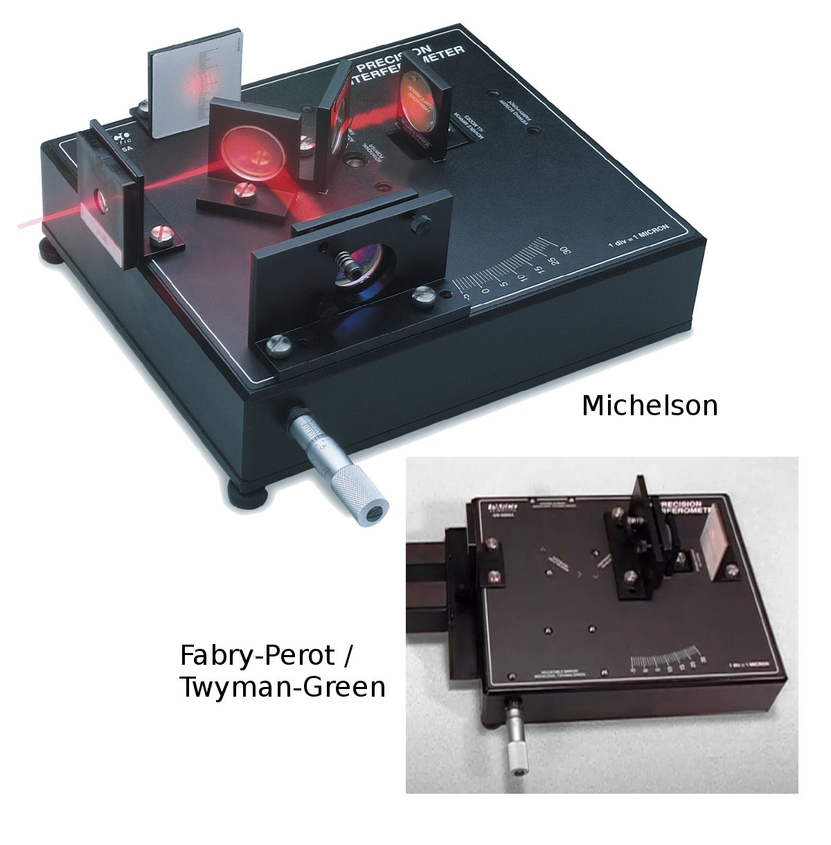 Interferómetro de precisión básico, triple modo: Michelson, Fabry-Perot y Twyman-Green OS-9255A