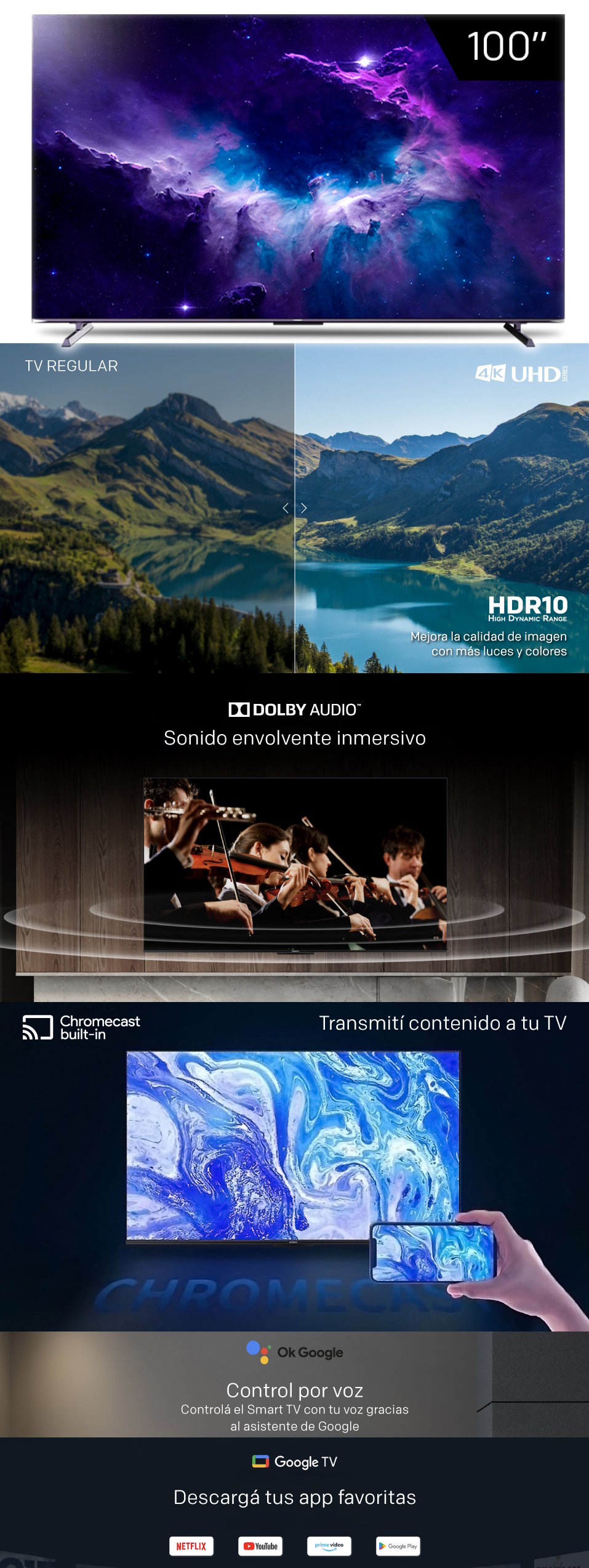 Google TV de 100 pulgadas, QLED HDR, UHD 4K 100Q7800G