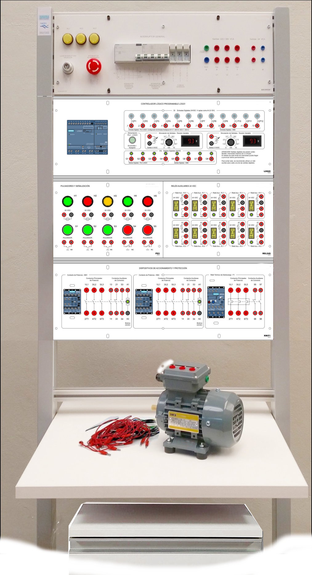 Tablero didáctico para prácticas de automatización industrial con PLC Logo! y motor trifásico AUTO 32