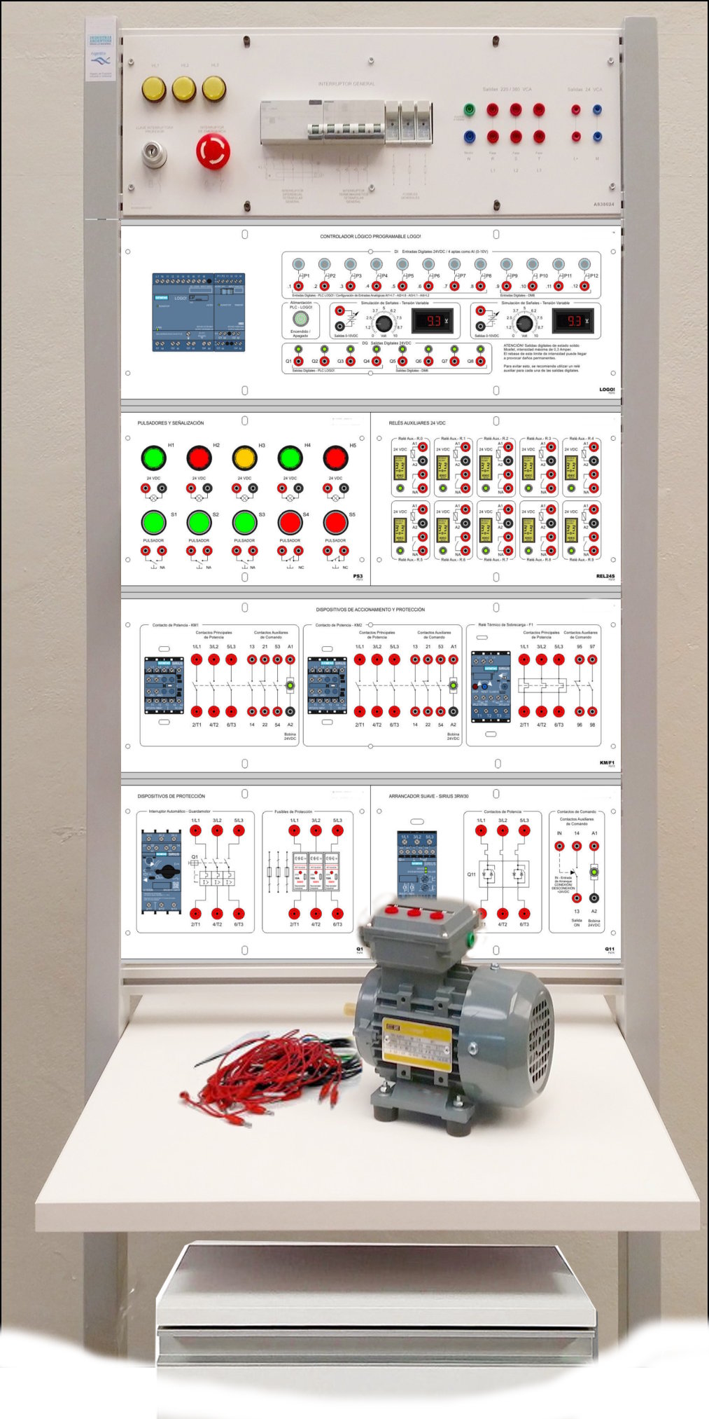Tablero didáctico para prácticas de automatización industrial con PLC Logo!, arranque suave y motor trifásico AUTO 33
