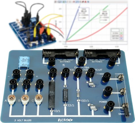 Placa con circuito reconfigurable para estudiar la carga y descarga de capacitores EM-8678A