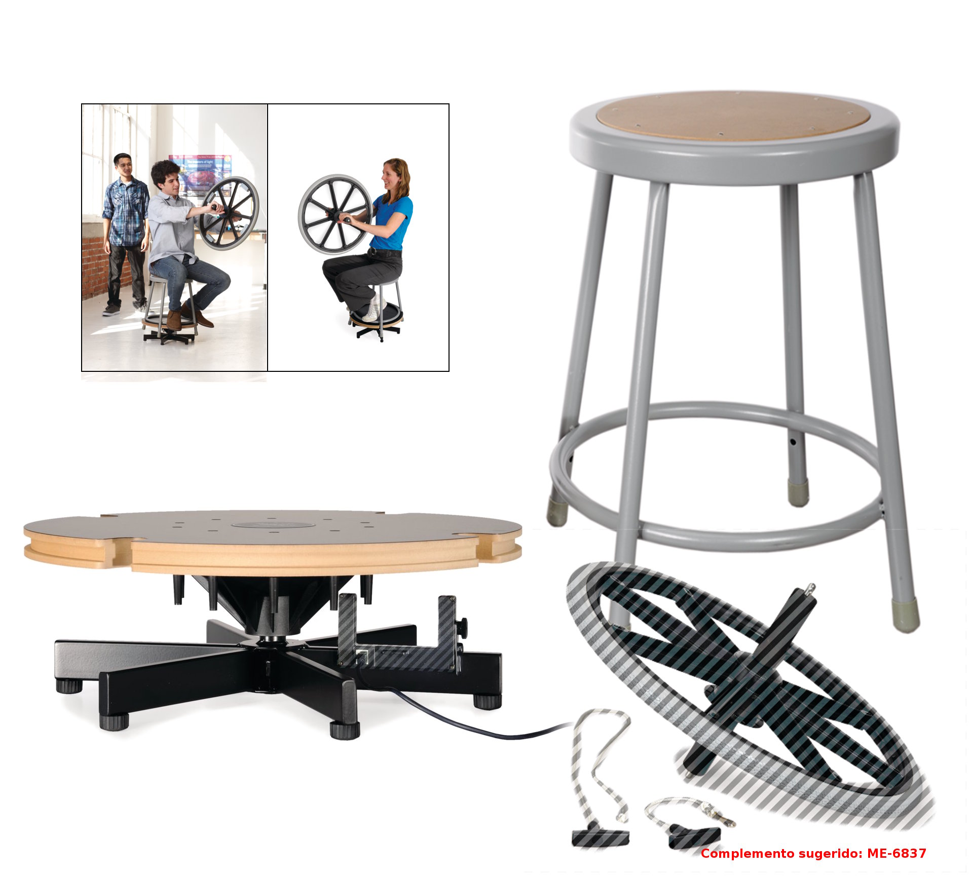 Conjunto de plataforma giratoria y taburete p/experiencias de mecánica rotacional ME-6856